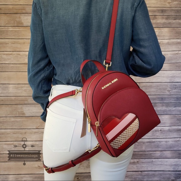 NWT Michael Kors Abbey Xs Backpack Cherry Hearts - Picture 3 of 8